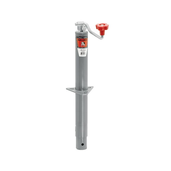 Bulldog Trailer Tongue Jack 1750290317 Manual A-Frame Round Topwind Jack; 5000 Pound Lift Capacity; 15 Inch Travel; 10.82 Inch Retracted X 25.82 Inch Extended Height; 10.7 Inch Clearance