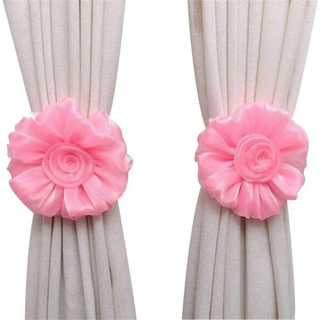 1 Pair Window Curtain Tieback Clip Rose Flower Decor Rope Braided Drapery Tassels Buckle Decorative Hand-Knitted Cord Bandages