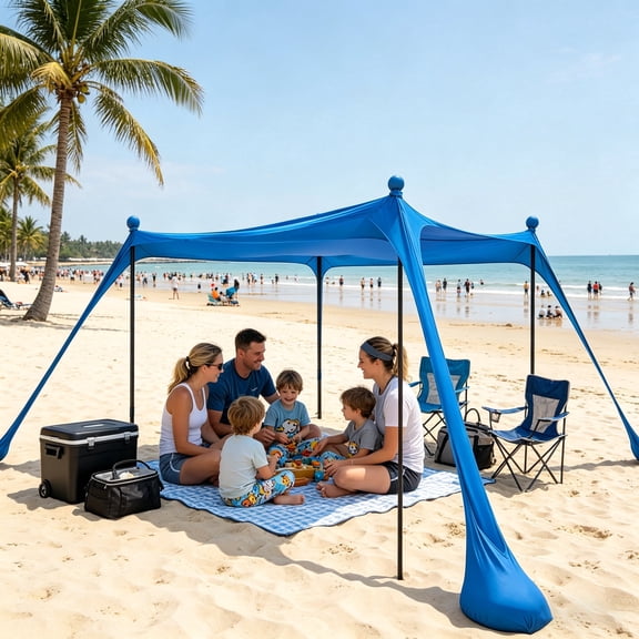 Beach Canopy Beach Tent UPF50  10x10 FT Easy to Setup Sun Shelter Beach Shade Canopy with 4 Stability Poles Outdoor Shade for Beach Camping Family