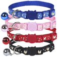 thumbnail image 1 of Juego de 4 Uds. De Collar para gatito ajustable (22,5-27,5 cm) con campana y hebilla de seguridad, Collar para gato, gatito y cachorro, 1 of 5