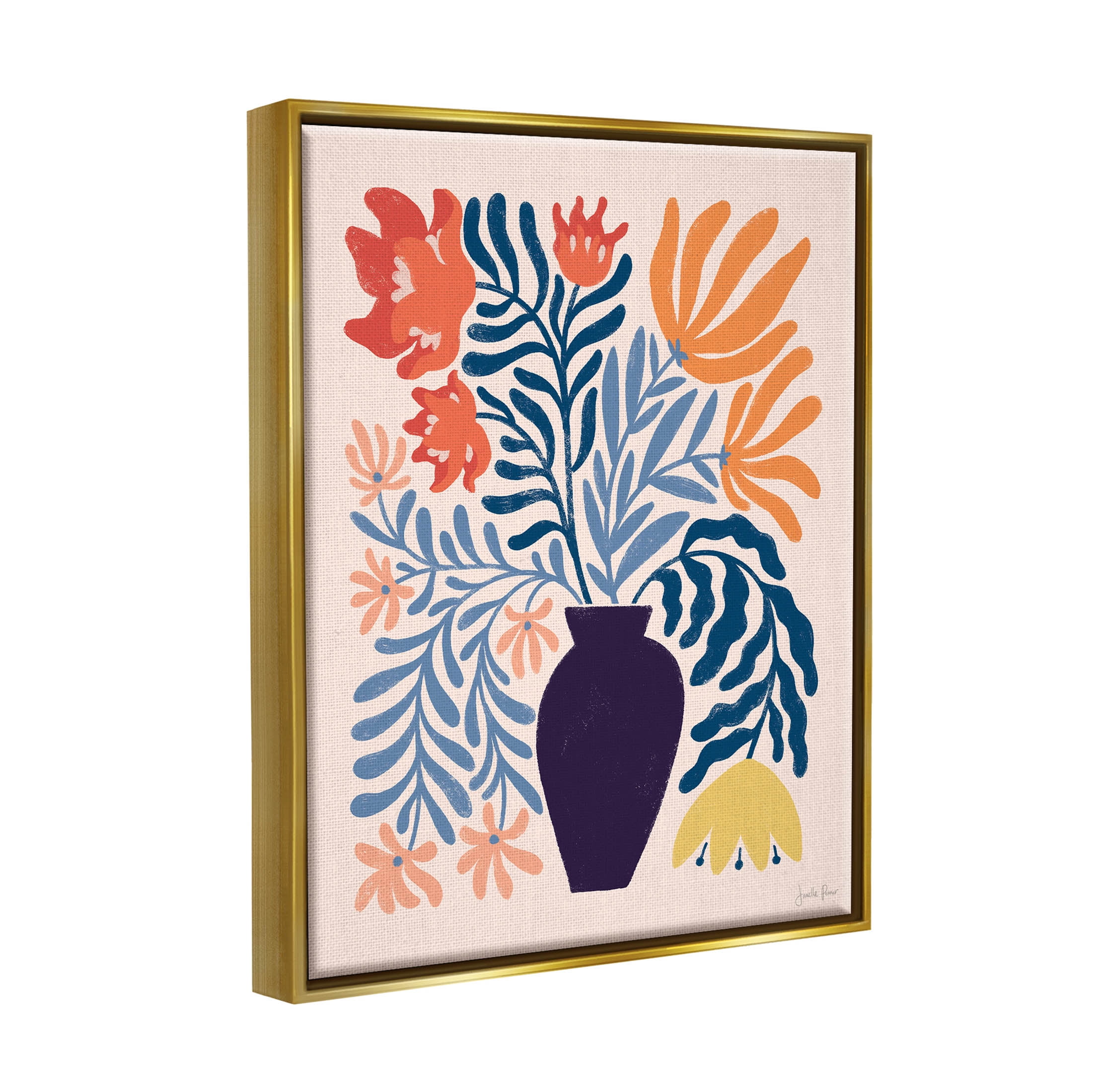 Stupell Industries Abstract Flower Vase Modern Silhouettes Graphic Art Metallic Gold Floating Framed Canvas Print Wall Art, Design by Janelle Penner