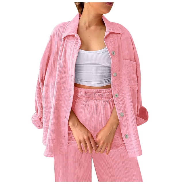Conjunto casual de dos piezas para mujer con blusa ancha y pantalones elásticos - Tallas S-XL
