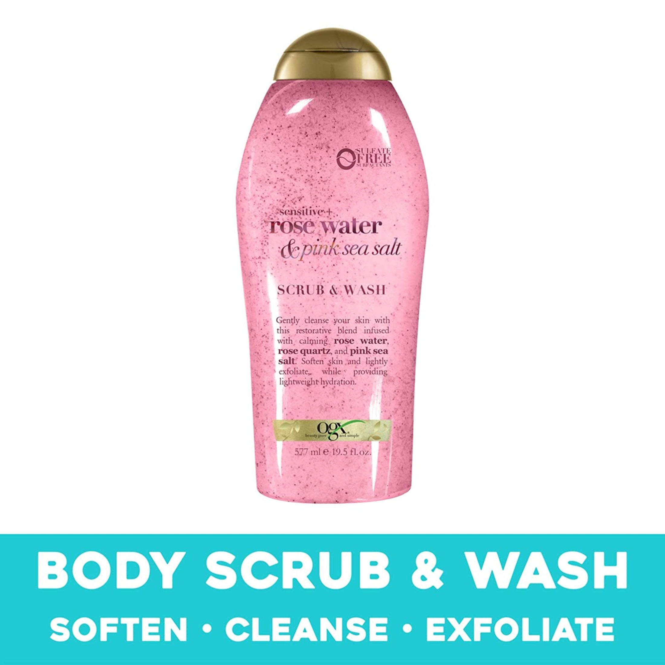 OGX Sensitive+ Rose Water & Pink Sea Salt Body Scrub, 19.5 fl. oz