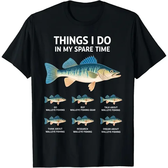 Funny Walleye Fishing Diagram Fisherman Angler Gift for Men Short Sleeve Novelty Graphic T-Shirt