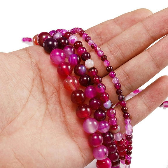 HOOUN Multicolor 4/6/8/610/12MM Natural Stripe Agate Beads Stone Loose Spacer Beads-Hot Pink-12mm【20pcs/54g】