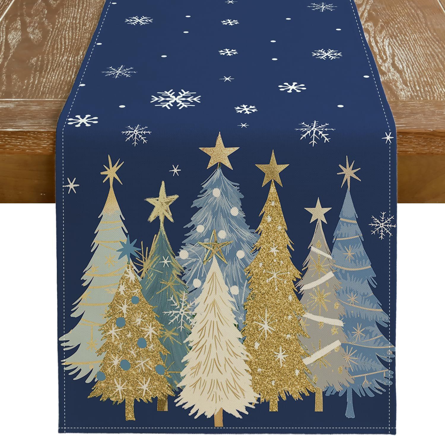 Christmas Table Runner 13x72 Inch, Xmas Trees Snowflakes Winter Holiday Decorative Farmhouse Table Decorations for Kitchen Dinning, Indoor Outdoor Dinner Party Decor