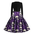 thumbnail image 3 of qelini Women's 1950s Vintage Dress Halloween Women Round Neck Long Sleeve Skeleton Printed Party Cocktail Swing Dress White XXL, 3 of 3