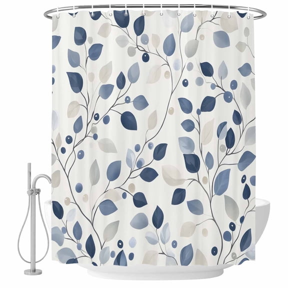 Blue Botanical Shower Curtain Set - 72" x 78" Washable Bathtub Curtain with 12 Hooks, Summer Leaves Pastoral Elegant Waterproof Fabric Stall Shower Curtains for Bathroom/Bathtub Décor