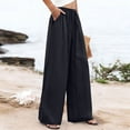 thumbnail image 5 of Women's Cotton Linen Wide Leg Beach Pants Elastic Waist Lightweight Casual Flowy Palazzo Lounge Trousers with Pockets Boho Wide Leg Summer Trendy ventilate Breathale Womens Pants Black XXXL, 5 of 7