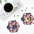thumbnail image 4 of Vsdgher Rose Flowers Leather Coasters for Drinks, Durable Drink Coasters 4 Set for Tabletop Protection, Luxurious Home Décor and Housewarming Gift ( {designName})Hexagon, 4 of 6