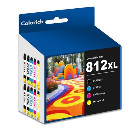 812XL Ink Cartridges 10 Pack Compatible for Epson 812XL 812 Printer Ink Combo Pack for Epson WF-7310 WF-7820 WF-7840 WorkForce EC-C7000 (4 Black, 2 Cyan, 2 Magenta, 2 Yellow)