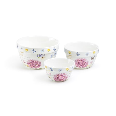 Grace Teaware Hydrangea with Butterflies 3-Piece Bowl Set
