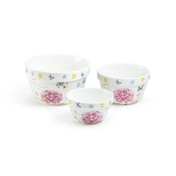 Grace Teaware Hydrangea with Butterflies 3-Piece Bowl Set