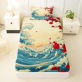 thumbnail image 3 of Castle Fairy Ukiyo-e Cherry Blossom Wave Twin Sheets 3pcs,Sunlit Vintage Ocean Art Bedding,Cream Blue,1 Fitted Sheet,1 Flat Sheet and 1 Pillowcase, 3 of 6