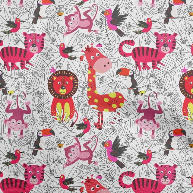 oneOone Cotton Cambric Light Red Fabric Cute Animal Fabric For Sewing Printed Craft Fabric By The Yard 56 Inch Wide