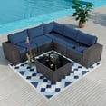 thumbnail image 1 of Kullavik Ensemble Sectionnel en Osier d'Extérieur 6 Pcs avec Coussins, Bleu Marine, 1 of 2