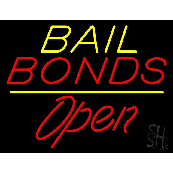 Nail Bonds Yellow Line Red Open LED Neon Sign 24 x 31 - inches, Black Square Cut Acrylic Backing, with Dimmer - Bright and Premium built indoor LED Neon Sign for Defence Force.