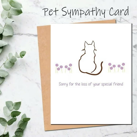 Pet Sympathy Card – Cat Silhouette Design with Flowers – Heartfelt "Sorry for the Loss of Your Special Friend" Message – Blank Inside – Includes Envelope for Gifting