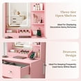 thumbnail image 4 of Satifur Vanity Desk with Mirror & Lights, GRWM Vanity with Drawers & Storage Shelves, Makeup Dressing Table with Charging, Pink, 4 of 10