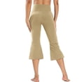 thumbnail image 6 of Straight Wide Leg Capris Pants for Women Pilates Yoga Pants Workout Gym Flared Leggings Mid Rise Casual Bottoms with Pockets Beige M, 6 of 7