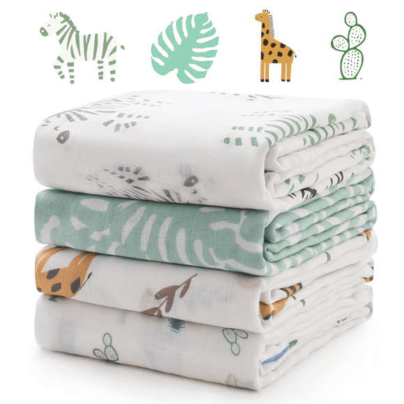 Momcozy Couvertures d'Emmaillotage en Mousseline, Lot de 4, Gaze Respirante 2 Couches Grande 47 Pieds' x 47 Pieds' Couverture de Réception pour Bébé Garçons Filles, Bravery