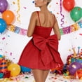 thumbnail image 4 of DHFJKG Womens Glitter Party Dreess Sleeveless Bow Evening Gown Spaghetti Strap Sweetheart Neck Flared Mini Comfort Dresses, 4 of 6