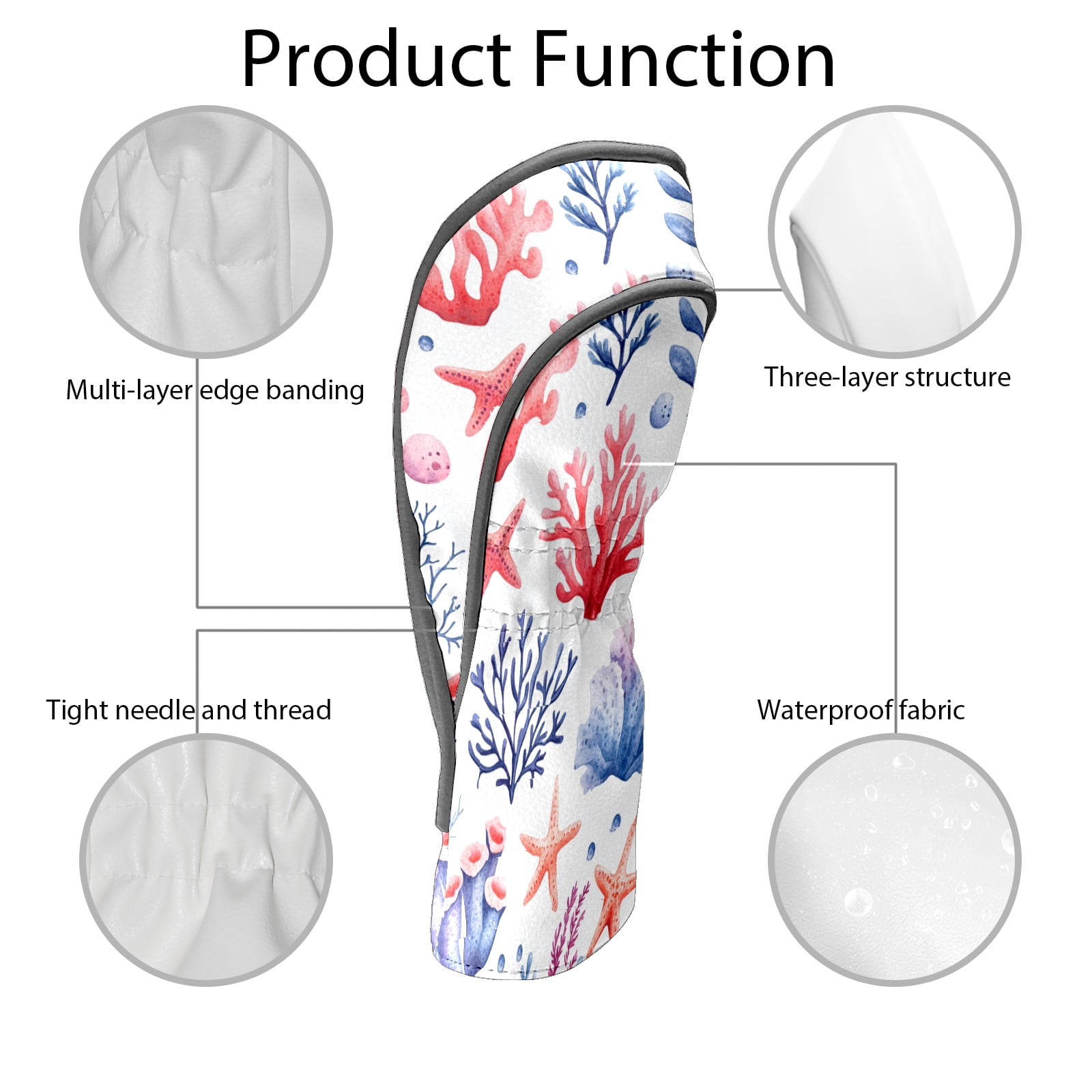 Golf Club Covers PU Leather Waterproof Head Covers for Fairway Woods Hybrids Seaweed