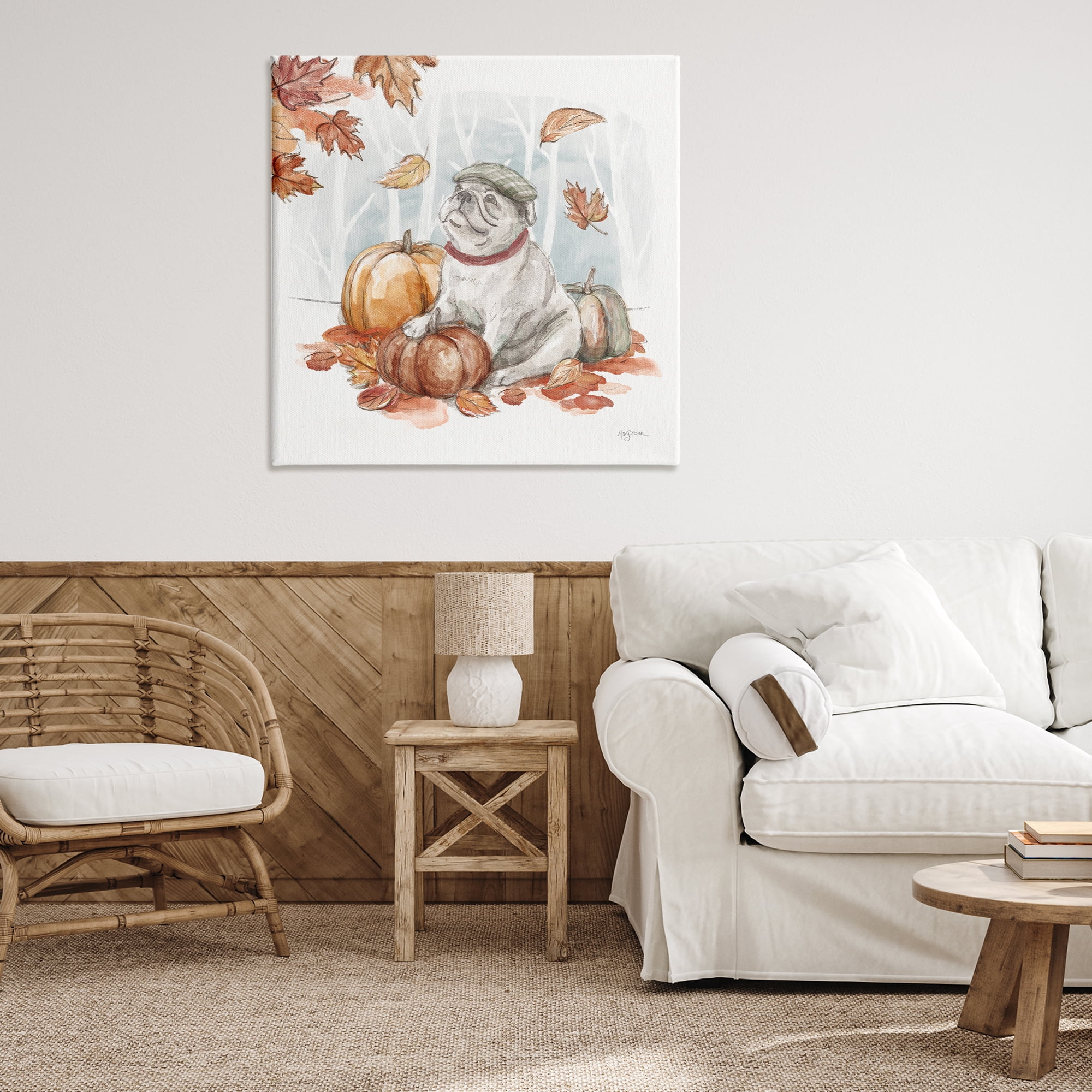 Stupell Industries Autumnal Bulldog Scene Holiday Painting Gallery Wrapped Canvas Art Prints Wall Art, 36 x 36