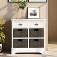 thumbnail image 1 of Rustic Storage Cabinet with Two Drawers and Four Classic Rattan Basket for Dining Room/Living Room (White), 1 of 7