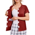 thumbnail image 2 of Mastectomy Shirts with Drain Pockets Post Shoulder Surgery Tops for Women Chemo Port Short Sleeve with Velcro Red S, 2 of 9