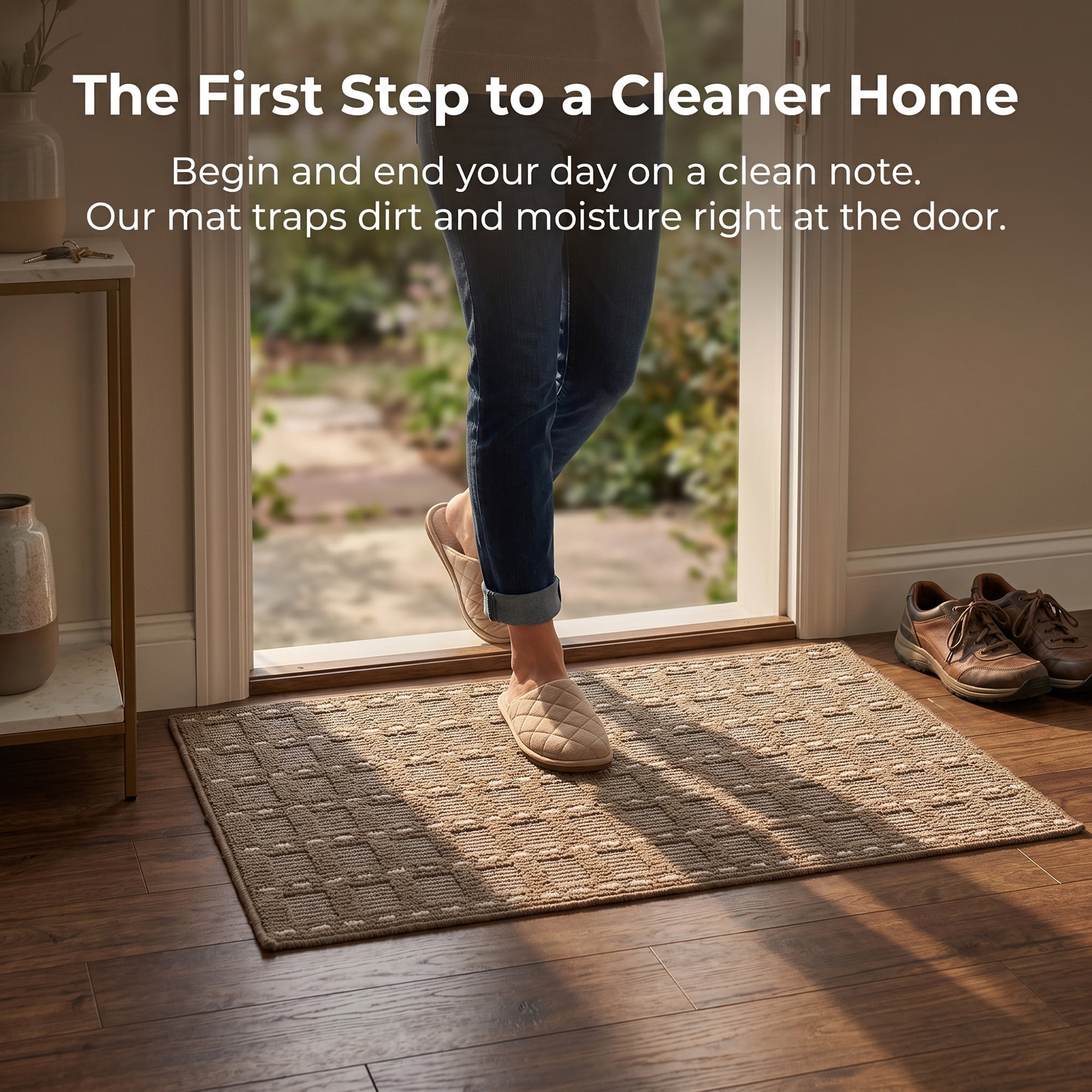 Unique Bargains Geometric Waterproof Non-Slip Entryway Rug Welcome Mat Brown 32" x 20"