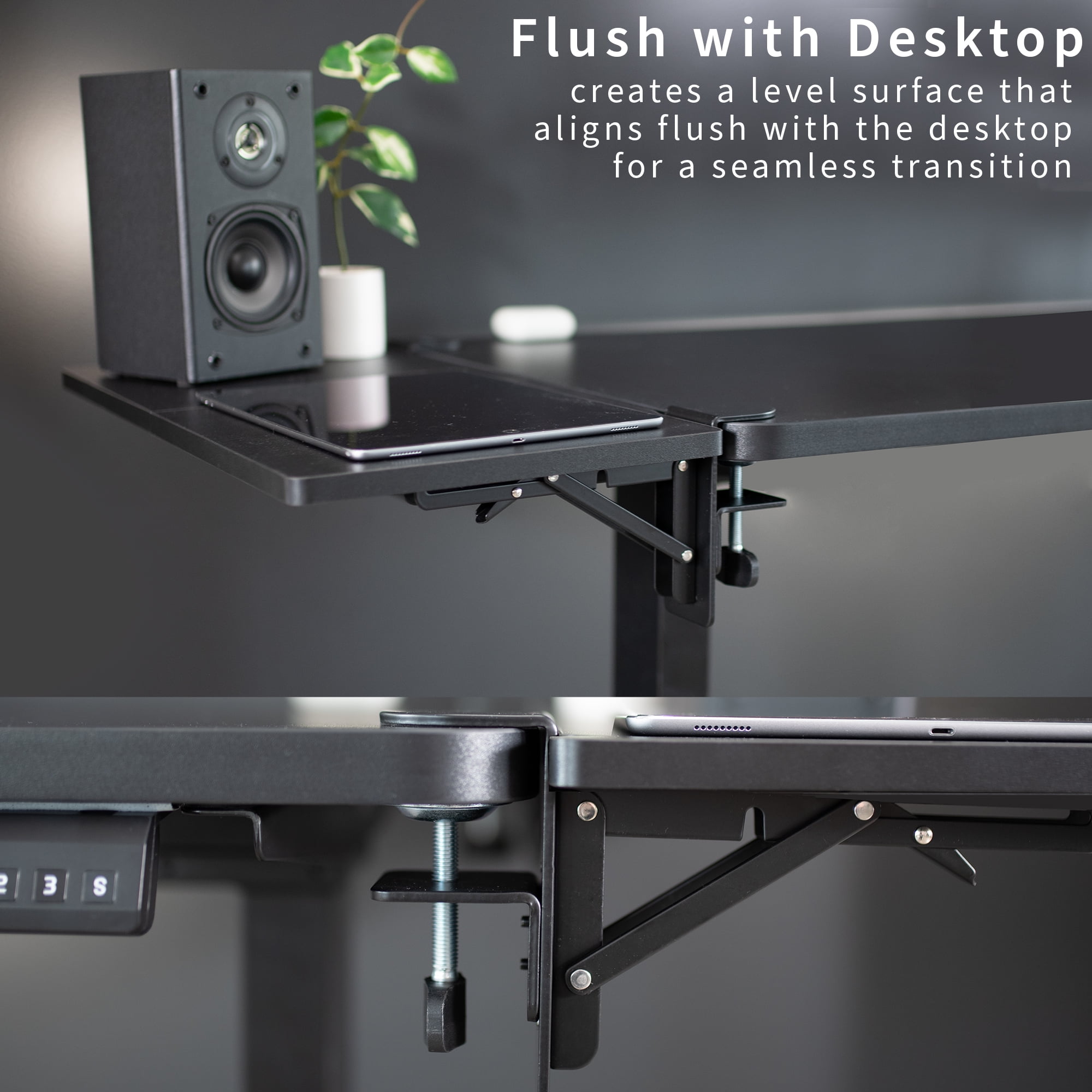 VIVO Black Clamp-on 24" x 12" Desk Extension, Accessory Platform, Keyboard Tray