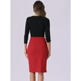 thumbnail image 3 of DARING DIVA Round Neck 3/4 Sleeves Contrast Sheath Elegant Pencil Dress L Red, 3 of 6