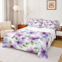 Homewish Purple Flowers Full Size Sheets 4-Piece for Female Men Adults,Spring Garden Breathable Bed Sheets,Chic Floral Blossoms Lightweight Sheet Sets,Breathable Home Decor
