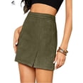 thumbnail image 5 of PULLIMORE Womens Faux Suede Short Skirt A-Line Knee Length Split High Waist Pencil Skirt (S, Green), 5 of 6