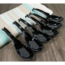 Contemporary Black Melamine Asian Soup Spoons With Ladle Hook & Notch Set Of 6