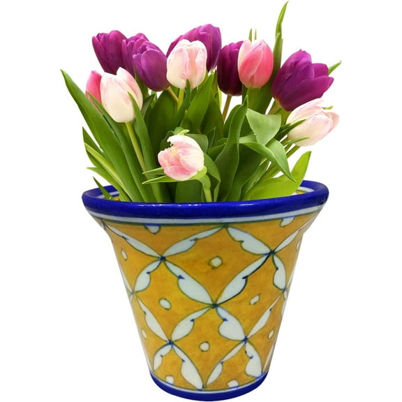 India Meets India Handicraft Ceramic Flower Planter, eco Friendly Pot Decorative Home, Offices, Garden, Best Gifting, Made by Awarded Indian Artisans