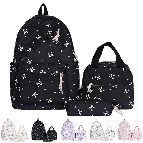 Bow Backpack Girls Teens Coquette Floral Print Kawaii Cottagecore Preppy Lightweight Laptop Bookbag Back to School Supplies Backpack School Rucksack,B-Black