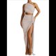thumbnail image 3 of Conjuntos de Vestidos de Noche Asimétricos con Abertura Alta para Playa y Verano para Mujer Gris M, 3 of 7