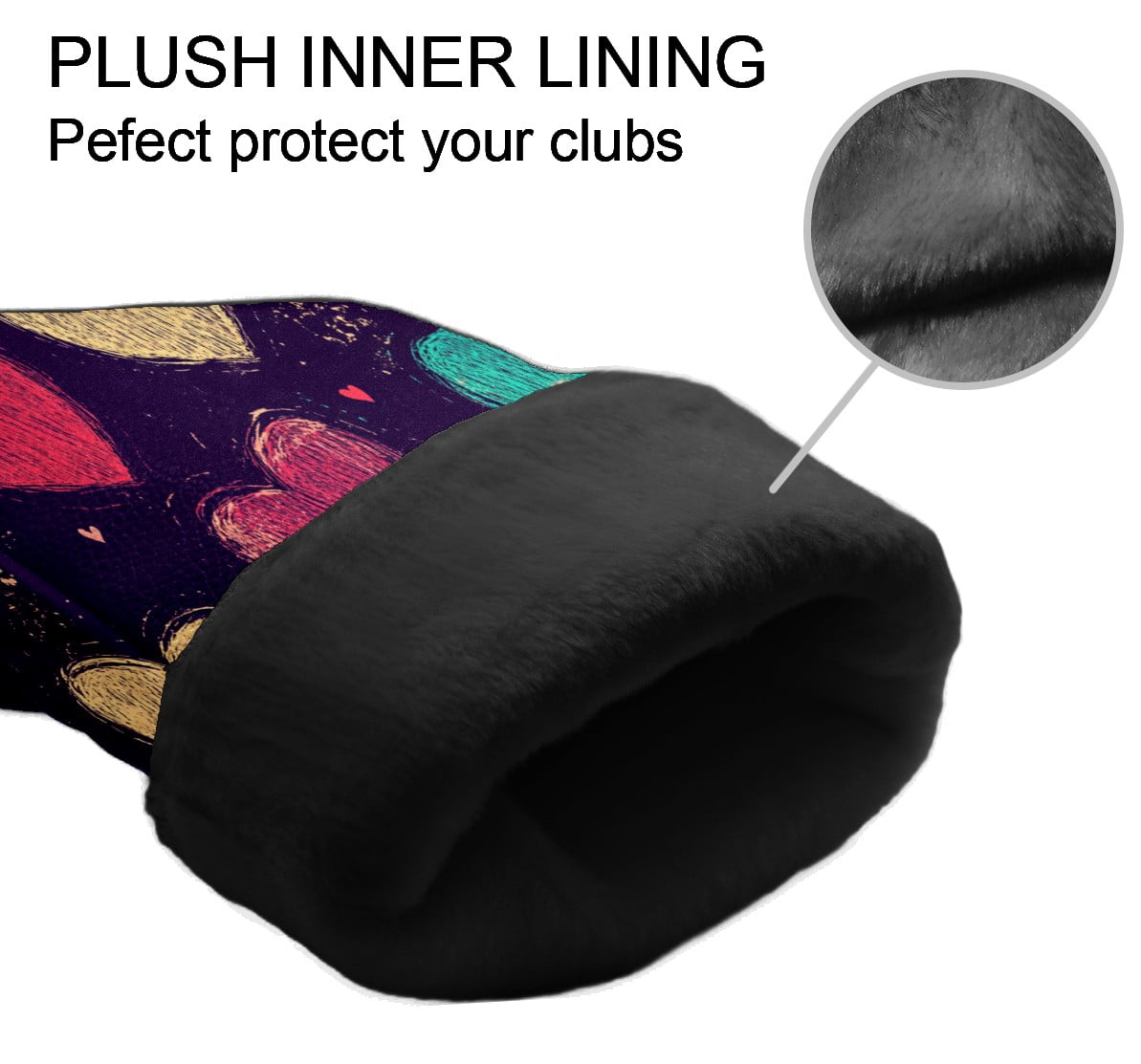Golf Club Covers PU Leather Waterproof Head Covers for Fairway Woods Hybrids Heart Pattern