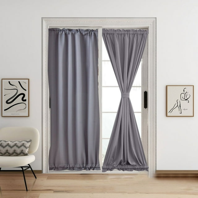 Cortinas para ventanas francesas de alta precisión, de color liso, con bolsillo para varilla, para puertas y ventanas corredizas, para muebles de oficina y hogar.
