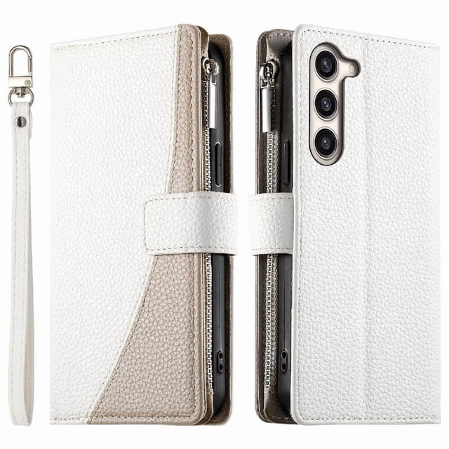 Funda cartera GANGXUN para Samsung Galaxy S23 Plus , cuero PU con tarjetero, cremallera, correa de mano, soporte y protección 759°