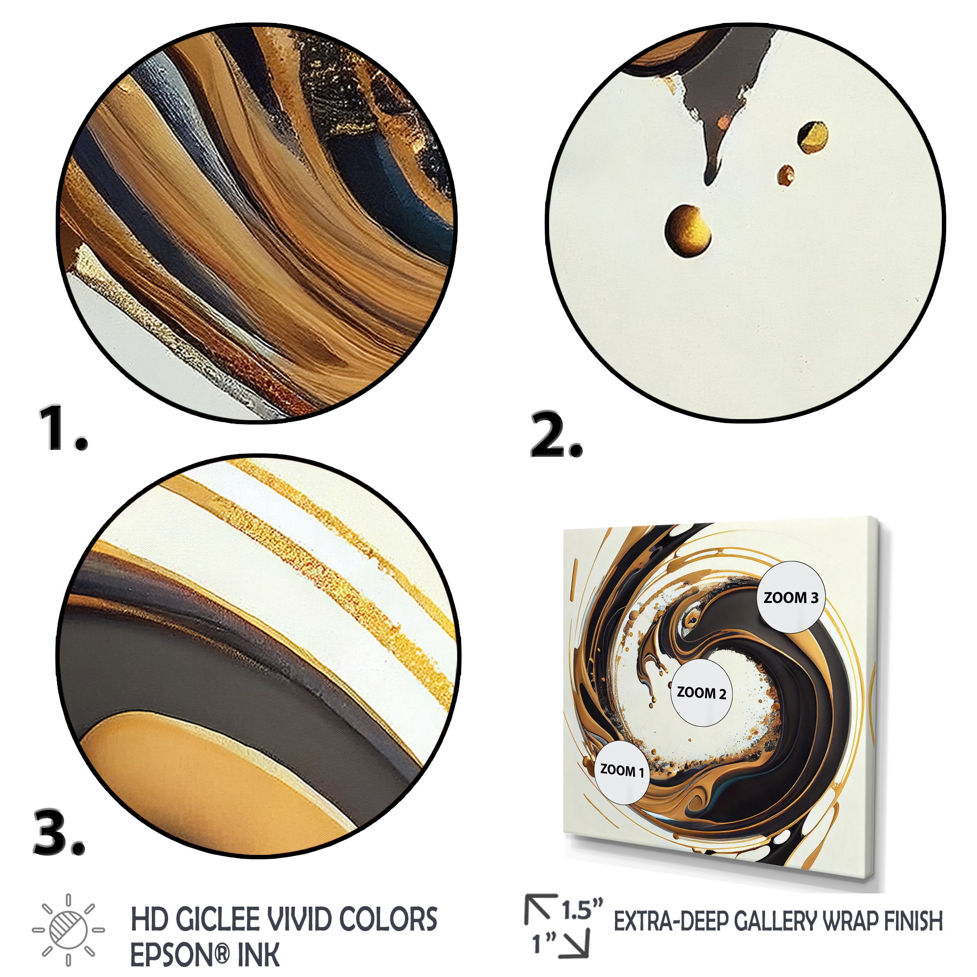 Designart Black And Gold Circle IV Canvas Wall Art