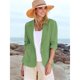 thumbnail image 4 of Chaqueta de Trabajo Informal Ligera para Mujer, con Solapa, Mangas Cuartos, Plisada Elástica, Forrada y Bolsillos Verde L, 4 of 9