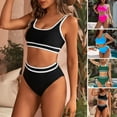 thumbnail image 4 of Guiexla 2Pcs/Set Women Summer Bikini Set U-Neck Sleeveless Bra High Waist Briefs Set Tummy Control Bating Suit Swimwear, 4 of 7