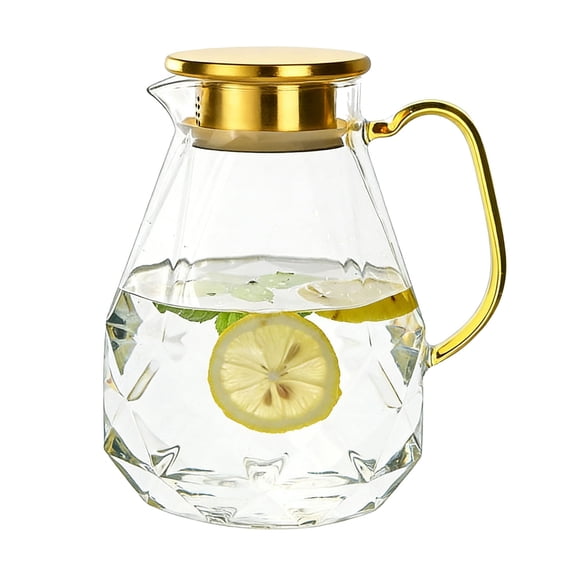 HOARBOEG Large Glass Pitcher with Stainless Steel Lid Thickened Diamond Glass Water Carafe Beverage Container for Juice Iced Tea Lemonade 68oz