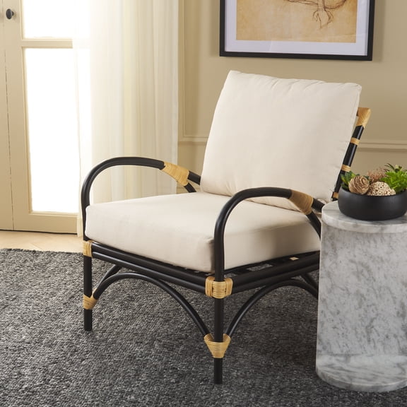 Safavieh Meara Coastal Rattan Accent Chair with Cushion, White/Black