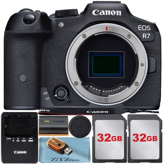 Canon EOS R7 Mirrorless Camera (Body Only) UHD 4K Video Recording with 2 Pack 32GB Memory Card   ZeeTech Accessory Bundle (International Version)