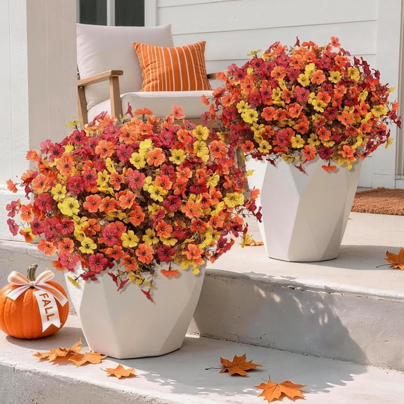 FOUKUS Artificial Fake Fall Plants Flowers for Outdoor Outside Home Decoration 24 Bundles