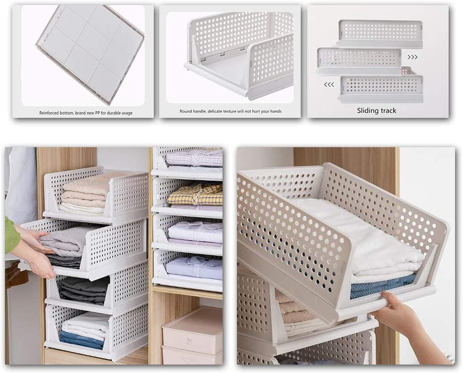 4-piece Foldable Storage Baskets Plastic Stacking Storage Box Desk Top  Organizer (l) (santanxing)